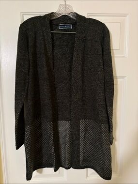 Karen Scott Charcoal Open-Front Cardigan with Textured Hem